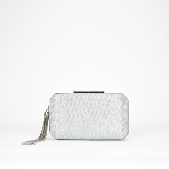 Nina Bellaria Geometric Minaudiere Bag / Clutch with Tassle - Silver - Picture 2 of 8
